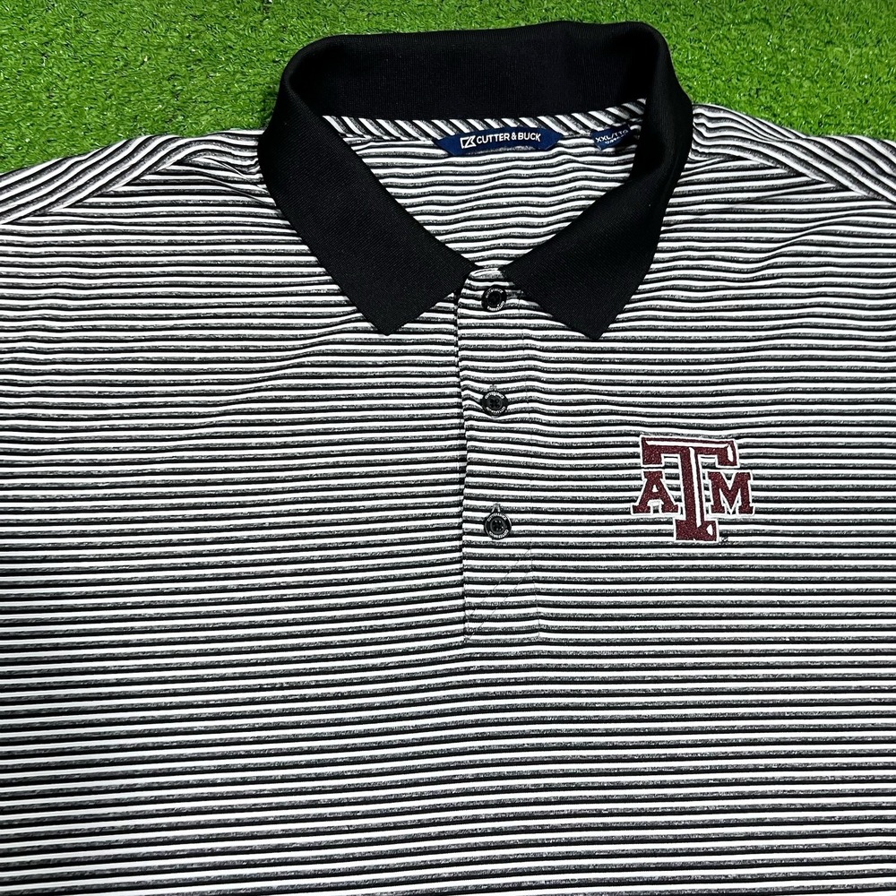 Vintage Y2K Texas A&M‎ Polo 2XL Aggie Cutter & Buck Black Stripe Performance